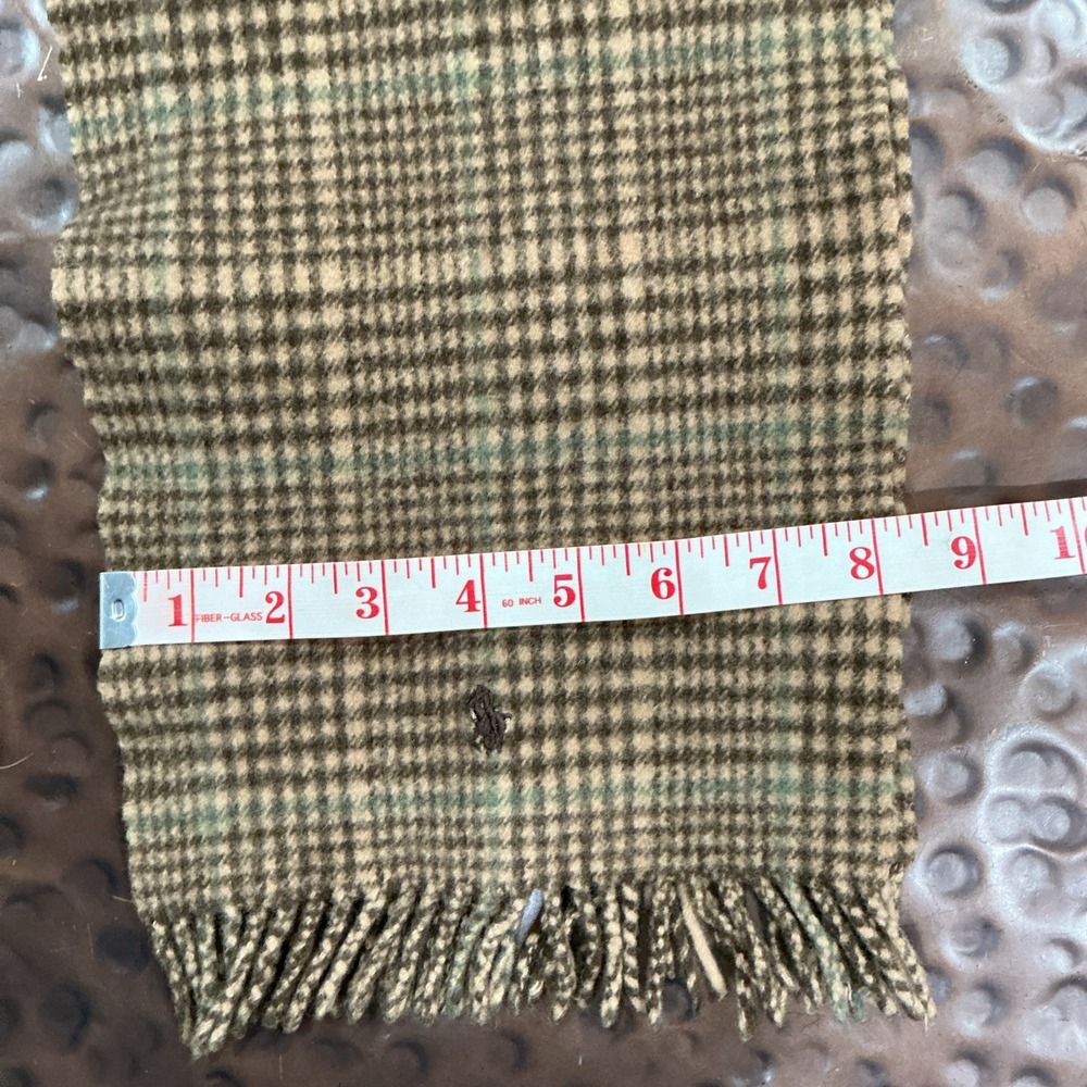 Polo Ralph Lauren Plaid Wool Scarf, Made In Scotland, Brown Pony, Fringe, VTG - Picture 4 of 5